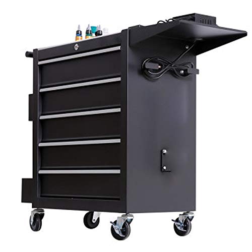 Tool Cart Tool Cart With Drawer Tattoo Workbench Workshop Tool Tin Cabinet Multifunctional Auto Repair Tool Trolley (Color : Black, Size : 62x33x74cm)