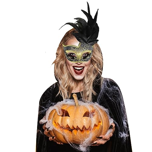 XINCHIA Masquerade Feather Mask for Women Venetian Costume Eye Mask Fancy Dress Eyewear Halloween Cosplay Party Makeup Prop Costume Accessory for Animal Party Easter Carnival Cosplay Party - Image 2