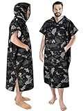 SUN CUBE Surf Poncho Changing Robe with Hood, Thick Quick Dry Microfiber Wetsuit Changing Towel for Surfing Beach Swim Outdoor Sports Men, Absorbent Wearable Towel Cover Up with Pocket, Camo Black
