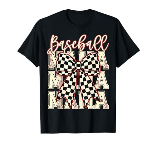 Checkered Coquette Baseball Mama Women Baseball Mom Gifts T-Shirt