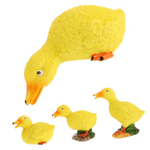 HEMOTON 4 Pièces Statue de Canard Résine de Décoration de Jardin Animalière Sculpture de Canard Réaliste pour Ornements Extérieurs et Intérieurs