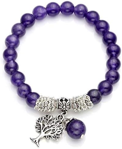 JSDDE Tree of Life Stretch Bracelet Reiki Healing Crystal Gemstone Beads Bracelet, Birthstone Lucky Stone Jewelry(6.2")