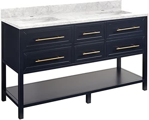 Signature Hardware 953331-60-RUMB-1 Robertson 60" Free Standing Double Vanity Cabinet Set with Wood Cabinet, Vanity Top and Rectangular Undermount Sinks - Single Faucet Hole - Midnight Navy Blue /