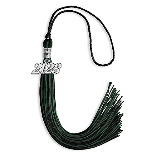 Endea Graduation Mixed Double Color Tassel with Silver Date Drop (Black/Hunter Green, 2023)