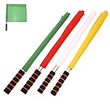 TOKIDNY 4 Bandiere Arbitrali da Gara, Bandiere di Segnalazione in Poliestere Manico in Acciaio Inox, Set Colorato Bianco Giallo Rosso Verde per Arbitri Calcio e Attività Sportive