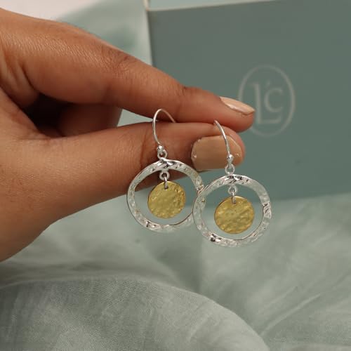 LeCalla 925 Sterling Silver Hammered Earrings for Women | Handmade Hammered Drop & Dangle Earrings Jewelry | Women's Silver Textured Statement Earrings for All Occasions4