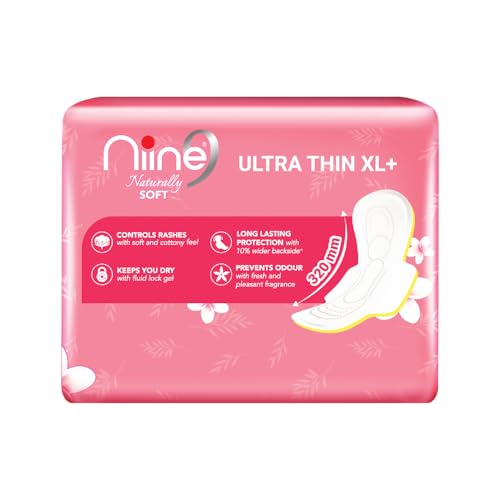 Image of NIINE Naturally Soft Ultra Thin XL+ Sanitary Napkins |320mm Long|Cottony Soft Control Rashes|Long Lasting protection |Suitable for Heavy Flow with Free Biodegradable Disposal Bags (Pack of 1) 50 Pads