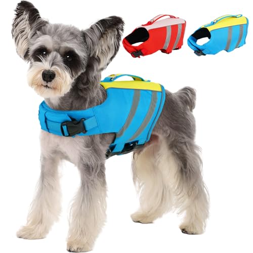 Kuoser Dog Life Jacket, High Flotation Dog Life Vest for Swimming & Boating, Adjustable Dogs Swim Vest with Rescue Handle, XS-XXL Reflective High Visibility Lifejacket for Small Medium Large
