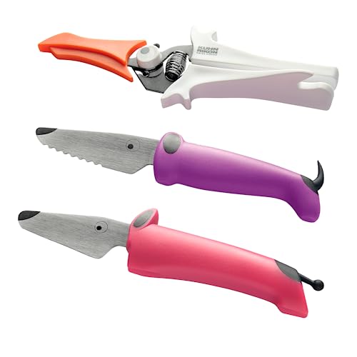 Image of Kuhn Rikon 21271 Kinder Kitchen Essential Set, Pink and Purple, sharp enough to cut food but not small fingers