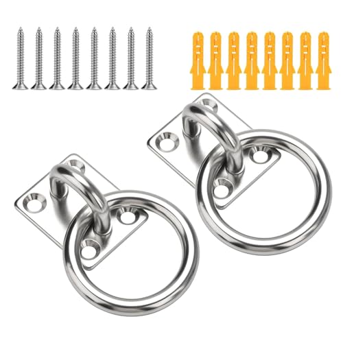 BUBEFSKD 2 placas de ojal cuadradas, ganchos de montaje en pared, acero, 400 soportes, fáciles de usar para yoga, correas, barcos, instalación en techo, placa de ojales de metal al aire libre