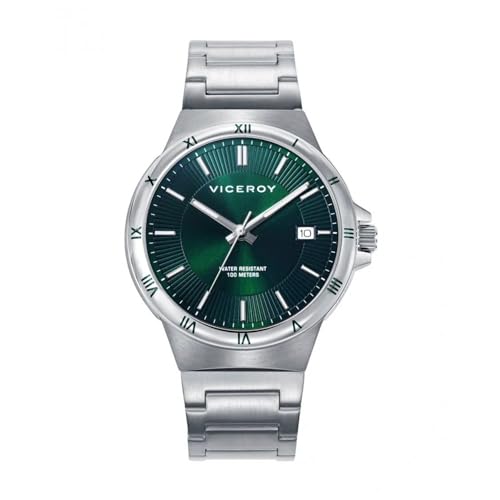 Viceroy Grand Orologio Uomo 401385-67 – Cassa A Barilotto In Acciaio, Quadrante Verde, Bracciale Acciaio, Quarzo