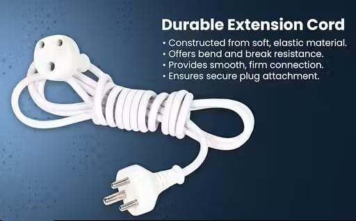 Image of 3-Pin Extension Cord, 2 Meter Heavy Duty 10 Amp / 2500W Power Cable with 3 Socket Design, Male to Female Plug for Home Appliances & Office Use - White
