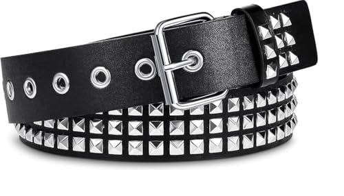 3 Pieces Punk Rivet Belt Set, Genuine Leather Gothic Belts for Men and Women