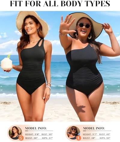 Holipick One Shoulder One Piece Swimsuit for Women Tummy Control Bathing Suits Modest Full Coverage Keyhole Swimwear Black - 4