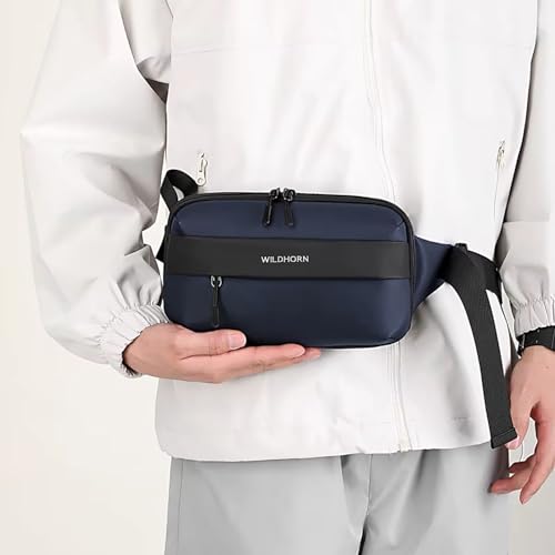 Image of Wildhorn Crossbody Sling Bag for Men | Compact Waist & Chest Bag | Water-Resistant Travel Fanny Pack with Adjustable Strap for Daily Use, Hiking & Outdoor Activities (Blue)