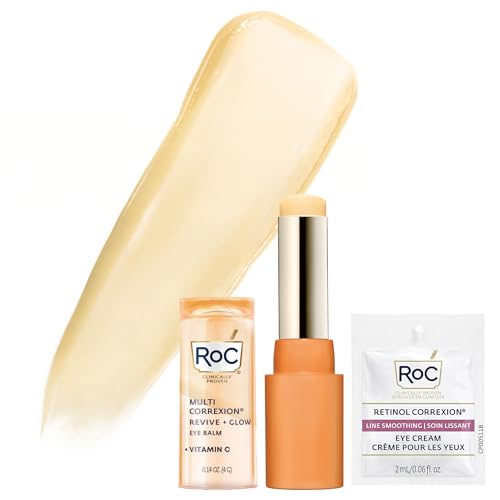RoC Multi Correxion Revive + Glow Eye Balm with Vitamin C (0.14 oz) + Retinol Eye Cream Packette