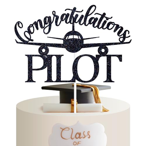 Congrats Pilot Cake Topper, Future Pilot, Congrats USAF, Class of 2026 Air Force Academy College Graduation Party Decorations Black Glitter