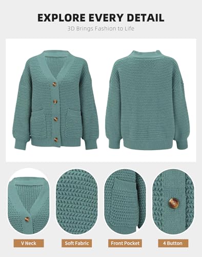 Allimy Womens Chunky Textured Knit Pocketed V Neck Soft Short Cardigan Sweaters for Women Trendy Winter Coats3