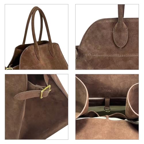 Image of Women's Suede Tote Bag - Large-Capacity Vintage Satchel, Brown Top-Handle Bag for Work and Travel