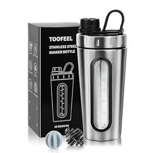TOOFEEL Shaker Bottles for Protein Mixes 28 oz Stainless Steel Protein Shaker with 2 Mixing Ball, Not Stays Cold/Hot, Visible Window Metal Shaker Cups, Leakproof, BPA Free Bottle Shaker