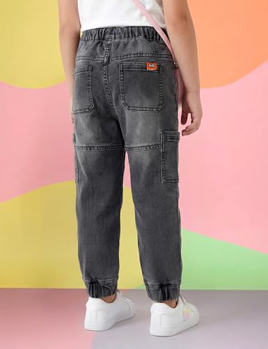 Image of Amazon Brand - Symbol Girls Cotton Rich Stretchable Jogger Jeans | Elasticated Waistband and Cuff | Casual Denim | Age 2-14 Years