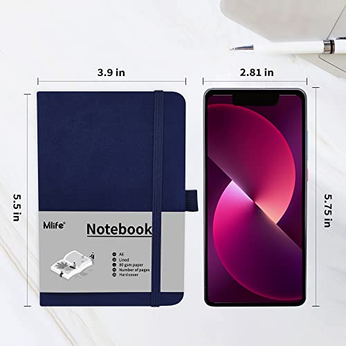 Mlife 3 Pack A6 Small Journal Notebook, Lined Pocket Notebook With Pen Holder, Mini Notebook Hardcover, 192 Pages Blue #TOP1