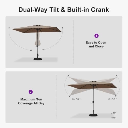 PURPLE LEAF Patio Market Umbrella 6.5' x 10' with Base UV Protection, Taupe — view 6