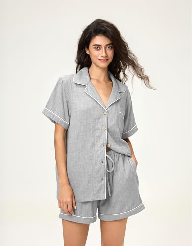 Image of BESTOUCH Womens Pajama Sets: 100% Cotton Muslin Linen Feel