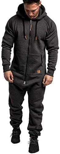 WUAI Onesie Men's Hooded Jumpsuit Zip Up One Piece Pajamas Playsuit Jogger Sweatsuit Overall Romper