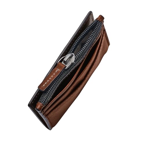 Image of Fossil Men's Andrew Leather Zip Card Case Wallet, Cognac, (Model: ML4394222)