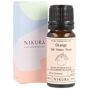 Nikura Huile Essentielle de Orange Douce – 10ml | Huiles 100% Pures et Naturelles | Idéales pour l’Aromathérapie, les Diffuseurs et Brûleurs à Huile