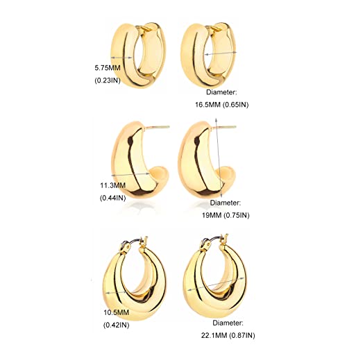 HILXURY Gold Chunky Hoop Earrings Set for Women, 14K Gold Plated Twisted Huggie Hoop Earring Hypoallergenic, Thick Open Hoops Set Lightweight (3 gold hoops chunky) by HILXURY - Used condition - Image 7