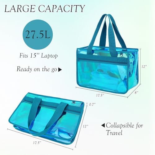 Image of Fammart Iridescent Clear Beach Bags Waterproof Sandproof for Women, Large Jelly Tote Zipper Pool Bag Cruise Essentials 2026
