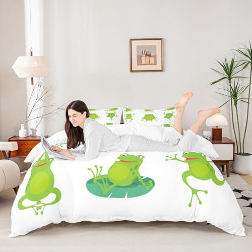 Housse de couette grenouille et draps imprimés feuilles vertes - 5