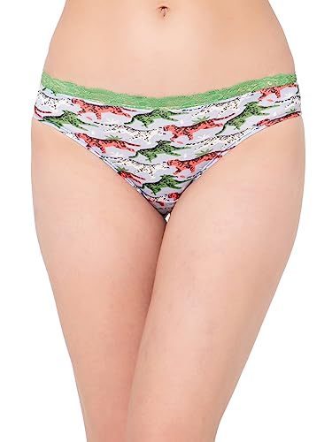 Clovia Women's Cotton Low Waist Printed Bikini Panty with Lace Waist (PN3512P19_Multicolour,Green_XXL) Deal