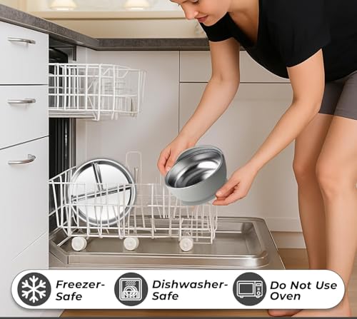 Image of NYALA Stainless Steel Toddler Plates Silicone Suction, Non-Slip Baby Plates BPA Free,Unbreakable Dishwasher Safe (Grey, Plate + Bowl)