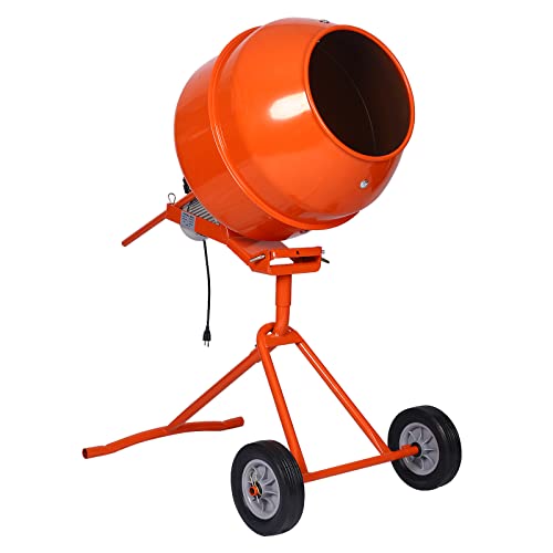 Dithoko Electric Cement Mixer, 5.0 Cubic Ft Portable Concrete Mixer with Wheel, Cement Mixing Tools for Cement, Mortar, Stucco, Seeds, Orange