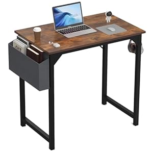 Computer Desk Small, 32 Inch Writing Study Office Gaming Table Modern Simple Style Compact with Side Bag Headphone Hook Easy Assembly for Home, Office, Room, Dorm, Vintage Rustic