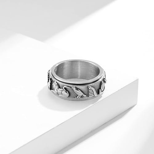 Miniatura 4 de nylry Anillos para ansiedad, anillo de acero inoxidable, anillo de ojo de Horus, anillos de Anubis negroplataoro, anillo giratorio para la ansiedad,