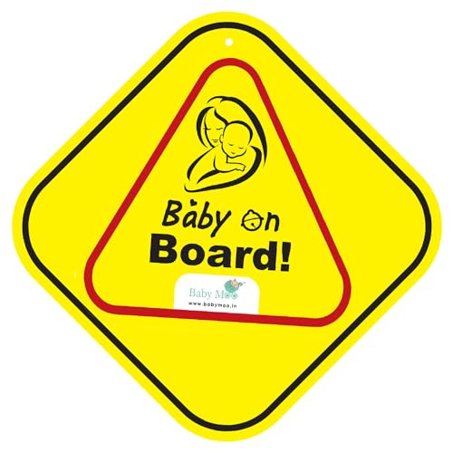 Image of BabyMoo Triangular Baby On Board with Vacuum Suction Cup Clip Yellow - Weatherproof Car Decal - Adorable Design for Maximum Attention - Enhance Road Visibility - Easy to Apply and Residue