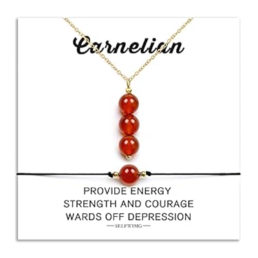 AMAZON - Carnelian Crystal Necklace & Bracelet Set Natural Healing Gemstone Pendant Necklace and Braided Beaded Bracelet Handmade Red July Birthstone Jewelry Spiritual Gifts for Women Girls