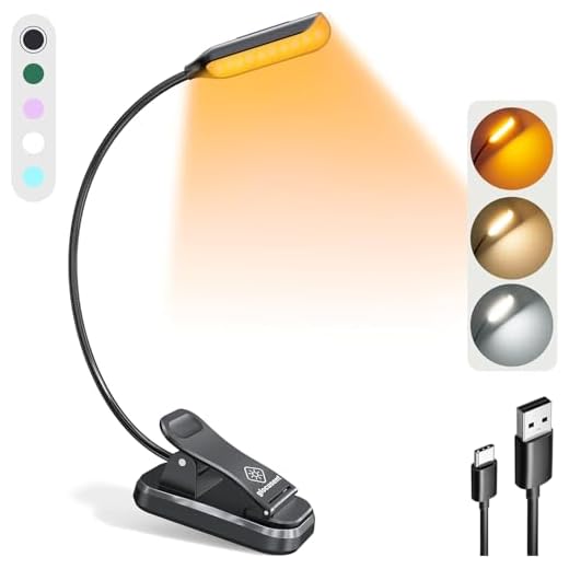 Glocusent Lightweight Rechargeable 10 Led Amber Book Light For Reading In Bed, Clip-On Eyecare Warm Reading Light Up To 80Hrs, 3 Brightness Dimmable X 3 Color Modes, Perfect For Readers & Kids - Abs