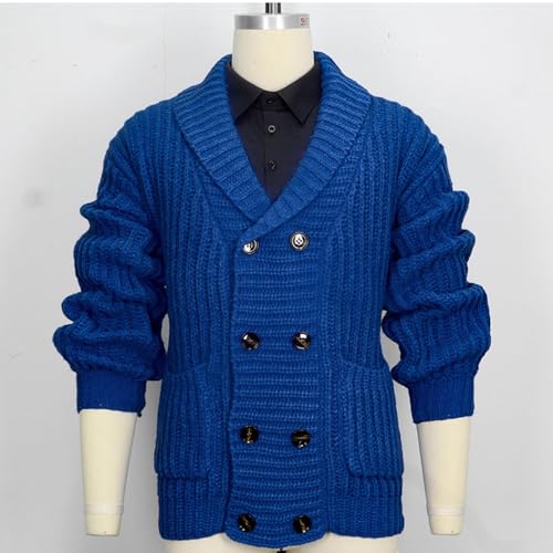 Men's Cable Knit Cardigan Sweater Shawl Collar Double Breasted Long Sleeve Solid Fall Sweaters2