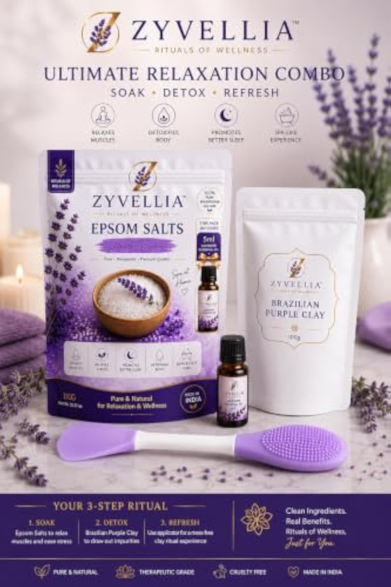 Epsom Salt 1kg with Lavender Oil, Relaxing Gift Set