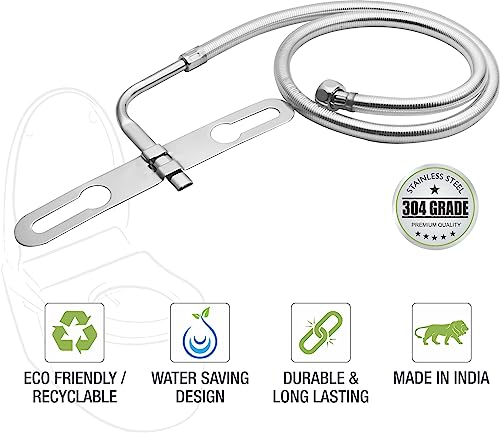 Image of ENNIUS Bidet Spray Portable Jet Spray For Toilet With 1 Mtr Tube - Western & Indian Toilet Seat - Chrome Finish - Silver
