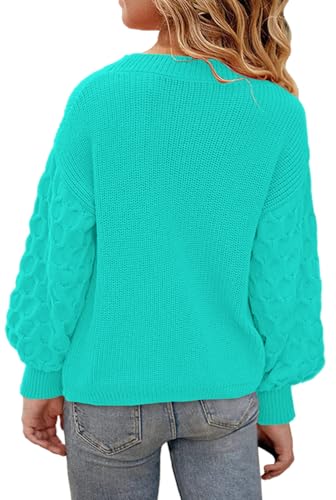 Girls Crewneck Sweaters Casual Long Sleeve Drop Shoulder Pullover Sweaters Fall Oversized Cable Knit Tops3