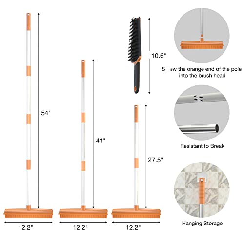 Rubber Broom For Pet Hair Removal With 57" Long Handle,Carpet Rake For Fluff Carpet With Squeegee,Dog Cat Fur Remover Rug Brush Broom,Hardwood Floor,Tile,Window,Portable Detailing Lint Remover Brush #TOP3
