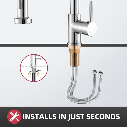 Image of Cobbe Kitchen Tap, Spring Sink Mixer Taps with Pull Down Sprayer, 2 Spray Modes High Arc Swivel 360 Single Handle Lever Kitchen Tap (Brushed Nickel)