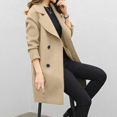 Chaqueta Mujer Invierno Rebajas,Blazer Color Sólido Traje Lana Abrigo Mujer Largo Slim Fit Cardigans Elegante Otoño Invierno Clásico Doble Botonadura Gabardina Moda Trench Casual Cómodo Parka Mujer - imagen 6