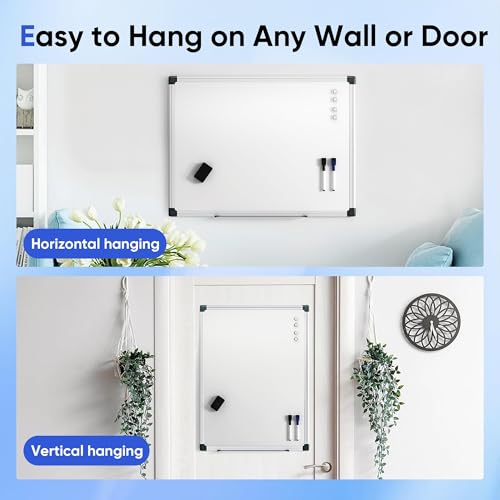 VUSIGN 24\" x 18\" Magnetic Whiteboard for Wall, Dry Erase Board with Silver Frame, Hanging White Board for Office, Home, School - Includes 1 Eraser, 2 Multicolor Markers & 4 Magnets - Thumbnail 6